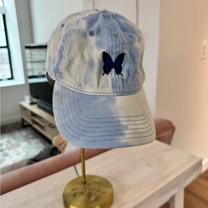 Blue Tie-Dye Cap with Butterfly Embroidery